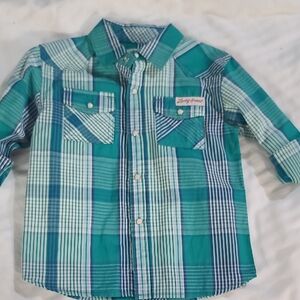 Lucky Brand Teal and Navy Plaid Kids Button Down Shirt